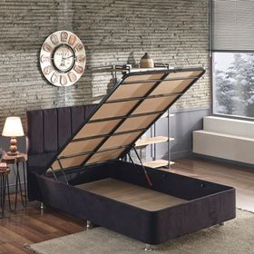 Niron Ela 120x200 cm Silinebilir Soho Kumaş Tek Kişilik Siyah Kumaş Baza Ve Başlığı