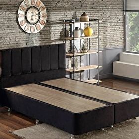Niron Ela 150x200 cm Silinebilir Soho Kumaş Çift Kişilik Siyah Kumaş Baza Ve Başlığı