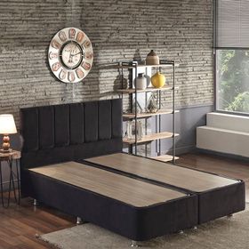 Niron Juliette 180x200 cm Çift Kişilik Lüks Siyah Kumaş Baza, Başlık Ve Yatak Takımı