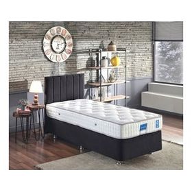 Niron Juliette 80x180 cm Tek Kişilik Yatak Siyah Kumaş Lüks Baza Başlık Takımı