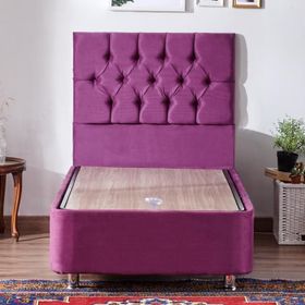 Niron Purple Baza Ve Başlık Seti 80x180 cm Tek Kişilik Sandıklı Mor Kumaş Baza Ve Başlığı