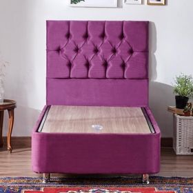 Niron Purple Baza Ve Başlık Seti 90x200 cm Tek Kişilik Sandıklı Mor Kumaş Baza Ve Başlığı