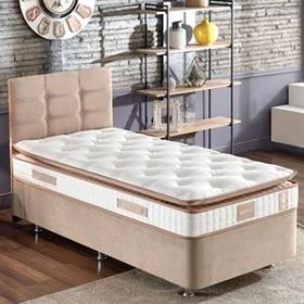 Niron Queen 90x190 cm Tek Kişilik Pedli Sütlü Kahve Kumaş Baza, Başlık Ve Yatak Takımı Seti
