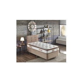 Niron Queen 90x190 cm Tek Kişilik Pedli Sütlü Kahve Kumaş Baza, Başlık Ve Yatak Takımı Seti