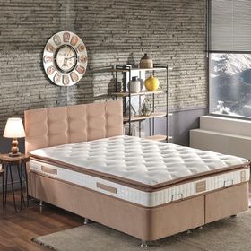 Niron Queen Çift Kişilik Pedli Yatak Seti 150x200 Sütlü Kahve Kumaş Baza, Başlık ve Yatak Takımı