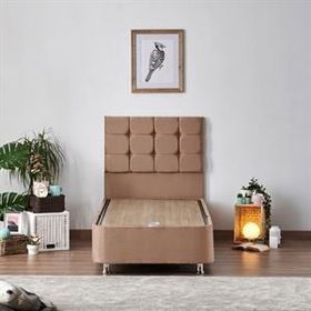 Niron Rama 100x200 cm Soho Kumaş Tek Kişilik Sütlü Kahve Kumaş Baza ve Başlığı