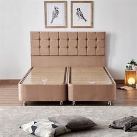 Niron Rama 160x200 cm Soho Kumaş Çift Kişilik Sütlü Kahve Kumaş Baza ve Başlığı