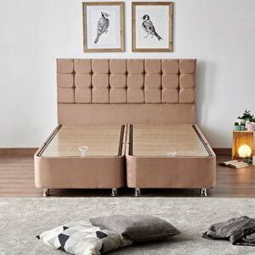 Niron Rama 160x200 cm Soho Kumaş Çift Kişilik Sütlü Kahve Kumaş Baza ve Başlığı