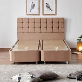 Niron Rama 180x200 cm Soho Kumaş Çift Kişilik Sütlü Kahve Kumaş Baza ve Başlığı