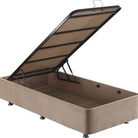 Niron Yatak Ela 100x200 cm Silinebilir Soho Kumaş Tek Kişilik Sandıklı Sütlü Kahve Kumaş Baza