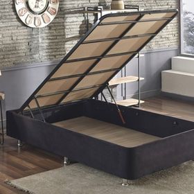 Niron Yatak Ela 120x200 cm Silinebilir Soho Kumaş Tek Kişilik Sandıklı Siyah Kumaş Baza