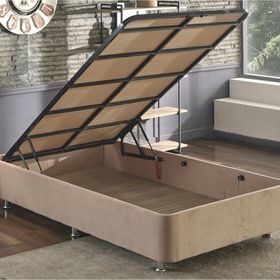 Niron Yatak Ela 120x200 cm Silinebilir Soho Kumaş Tek Kişilik Sandıklı Sütlü Kahve Kumaş Baza