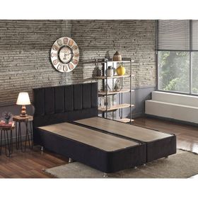 Niron Yatak Ela 160x200 cm Silinebilir Soho Kumaş Çift Kişilik Siyah Kumaş Baza Ve Başlığı