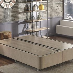 Niron Yatak Ela 200x200 cm Çift Kişilik Sandıklı Sütlü Kahve Kumaş Baza