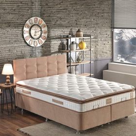 Niron Yatak Queen Çift Kişilik Pedli 180x200 cm Ortopedik Yatak Kumaş Baza Ve Başlık Seti