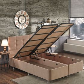 Niron Yatak Queen Çift Kişilik Pedli 180x200 cm Ortopedik Yatak Kumaş Baza Ve Başlık Seti