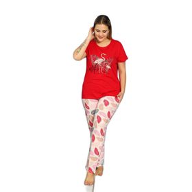 Nisanca %100 Pamuk Büyük Beden Kısa Kol Fuşya Kadın Pijama Takımı
