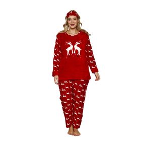 Nisanca Büyük Beden Polar Peluş Kırmızı Kadın Pijama Takımı