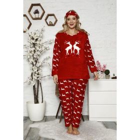 Nisanca Büyük Beden Polar Peluş Kırmızı Kadın Pijama Takımı