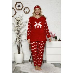 Nisanca Büyük Beden Polar Peluş Kırmızı Kadın Pijama Takımı