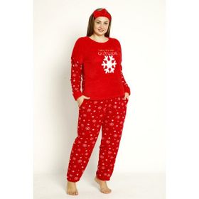 Nisanca Büyük Beden Polar Peluş Kırmızı Kadın Pijama Takımı