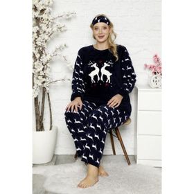 Nisanca Büyük Beden Polar Peluş Lacivert Kadın Pijama Takımı