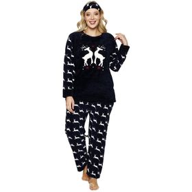 Nisanca Büyük Beden Polar Peluş Lacivert Kadın Pijama Takımı