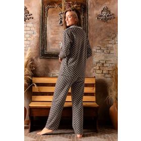 Nisanca Füme Kışlık Welsoft Peluş Polar Düğmeli Pijama Takımı