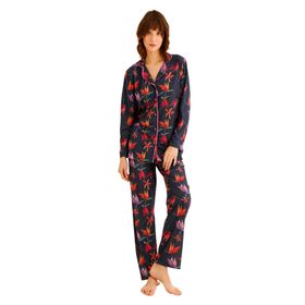 Nisanca İndigo Mavi Önden Düğmeli Kadın Pijama Takımı