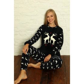Nisanca Kışlık Polar Yılbaşı Pijaması Lacivert Kadın Pijama Takımı