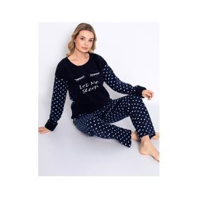 Nisanca Kışlık Polar Yılbaşı Pijaması Lacivert Kadın Pijama Takımı