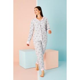 Nisanca Kışlık Welsoft Peluş Polar Düğmeli Gri Kadın Pijama Takımı