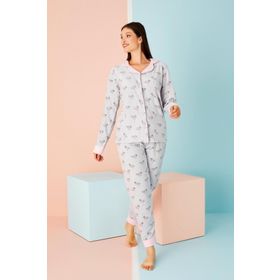 Nisanca Kışlık Welsoft Peluş Polar Düğmeli Gri Kadın Pijama Takımı