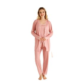 Nisanca Sabahlıklı Dantel Detaylı Pegasus Çeyizlik Pudra Kadın Pijama Takımı