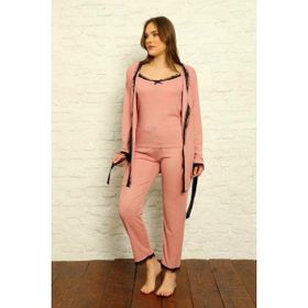 Nisanca Sabahlıklı Dantel Detaylı Pegasus Çeyizlik Pudra Kadın Pijama Takımı