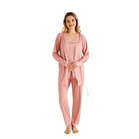 Nisanca Sabahlıklı Dantel Detaylı Pegasus Çeyizlik Pudra Kadın Pijama Takımı