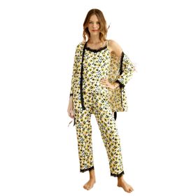 Nisanca Sabahlıklı Dantel Detaylı Pegasus Çeyizlik Sarı Kadın Pijama Takımı