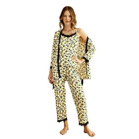Nisanca Sabahlıklı Dantel Detaylı Pegasus Çeyizlik Sarı Kadın Pijama Takımı