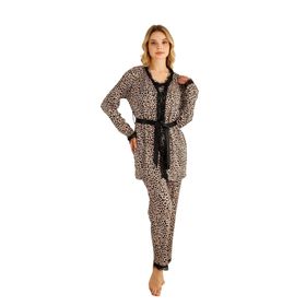 Nisanca Sabahlıklı Dantel Detaylı Pegasus Kadın Çeyizlik Takım Leopar Pijama Takımı