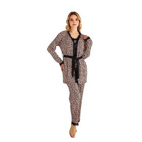 Nisanca Sabahlıklı Dantel Detaylı Pegasus Kadın Çeyizlik Takım Leopar Pijama Takımı
