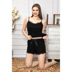 Nisanca Siyah Kaşkorse Yazlık Şortlu Askılı Kadın Pijama Takımı