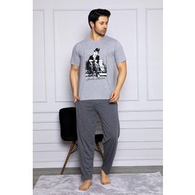 Nisanca Yazlık Kısa Kol %100 Pamuk Gri Erkek Pijama Takımı