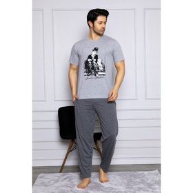 Nisanca Yazlık Kısa Kol %100 Pamuk Gri Erkek Pijama Takımı