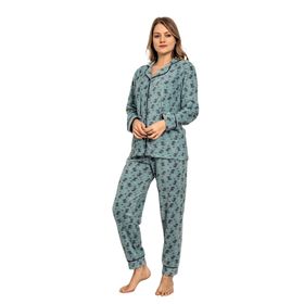 Nisanca Yesil Kışlık Welsoft Peluş Polar Düğmeli Kadın Pijama Takımı