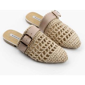 Nişantaşı Shoes Best Bej Örgü Kemer Detay Düz Taban Kadın Terlik