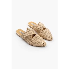 Nişantaşı Shoes Laila Bej Örgü Çapraz Bant Detay Kadın Terlik