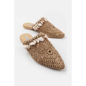 Nişantaşı Shoes Lisa Taba Örgü Deniz Kabuğu Detaylı Kadın Terlik
