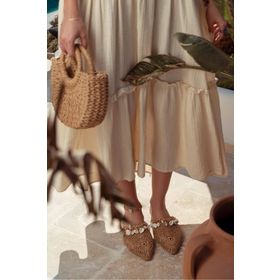 Nişantaşı Shoes Lisa Taba Örgü Deniz Kabuğu Detaylı Kadın Terlik