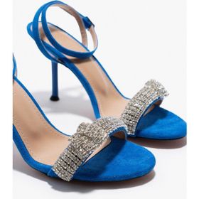 Nişantaşı Shoes Nina Saks Mavi Süet Taş Detay Bilek Bağlı Kadın Topuklu Sandalet