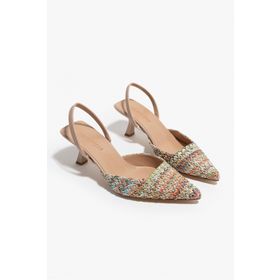 Nişantaşı Shoes Ponnie Renkli Hasır Sivri Burun Kadın Topuklu Ayakkabı